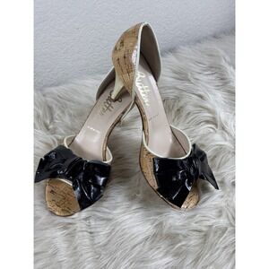 Butter Italy Cork Heels Women’s‎ Size 8 Black Bow Open-Toe Elegant Chic Sandals